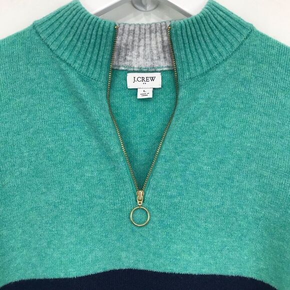 J. Crew Factory Teal Navy Colorblock Quarter Zip Soft Yarn Pullover Sweater - Picture 10 of 16